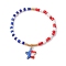 Glass Seed Beaded Stretch Bracelet, Independence Day Bracelet with Alloy Enamel Star Charms, Colorful, Inner Diameter: 2 inch(5.2cm)