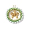 Glass Seed Beaded Christmas Wreath with Bowknot Pendants, with Tibetan Style Alloy Bead & 304 Stainless Steel Open Jump Rings, Lime Green, 28x29x6mm, Hole: 3mm
