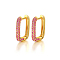 Rectangle S925 Sterling Silver Hoop Earrings, with Cubic Zirconia, Golden, Red, 16x14mm