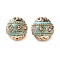 Handmade Polymer Clay Indonesia Beads, Round with Rhombus Pattern, with Alloy Core & Resin Rhinestone, Light Gold, Aqua, 16x17mm, Hole: 1.8mm