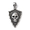 Viking 316 Surgical Stainless Steel Pendants, Shield with Skull Charm, Antique Silver, 39x24.5x6mm, Hole: 7x3.5mm