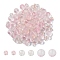 150Pcs 3 Styles Frosted Spray Painted Glass Beads Strands, with Golden Foil, Round, Pink, 4~9mm, Hole: 0.9~1.5mm, 50pcs/style