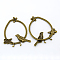 Tibetan Style Alloy Ring with Bird Large Pendants, Antique Bronze, Lead Free and Cadmium Free, 51x37x3mm