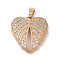 Brass Micro Pave Cubic Zirconia Pendants, Cadmium Free & Nickel Free & Lead Free, Heart, Clear
, Light Gold, 18x18x3mm, Hole: 4x3mm