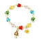 Transparent Glass Butterfly & Imitation Pearl Beaded Stretch Bracelets, Christmas Tree Alloy Charm Bracelets for Women, Colorful, Inner Diameter: 2-1/2 inch(6.2cm)