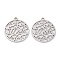 Mother's Day Non-Tarnish 201 Stainless Steel Pendants, Laser Cut, Manual Polishing, Hollow, Flat Round with Word Mom & Heart, Stainless Steel Color, 22x20x1mm, Hole: 1.6mm