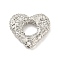 Alloy Pendants, Patterned Heart, Silver, 18x20x4mm, Hole: 1.5mm