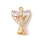 Golden Brass Micro Pave Cubic Zirconia Fold Over Clasps, with Glass, Heart, Clear, 18.5mm, Heart: 12x13x3.5mm, Hole: 1.5mm, Clasp: 12x8mm, Inner Diameter: 4.5mm.