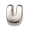 Brass Beads, Long-Lasting Plated, Rack Plating, Lead Free & Cadmium Free, Platinum, Letter U, 21x15.5x7mm, Hole: 18x4mm