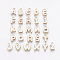 Golden Plated Alloy Enamel Charms, Letter, White, 10~12x6.5~11x2~2.5mm, Hole: 1.5mm