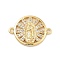 Rack Plating Brass Micro Pave Clear Cubic Zirconia Flat Round Connector Charms, Religion Virgin Mary Links, Cadmium Free & Lead Free, Long-Lasting Plated, Real 18K Gold Plated, 16x21x3mm, Hole: 1.5mm