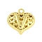 Hollow Brass Pendants for Valentine's Day, Heart with Letter, Real 18K Gold Plated, Letter V, 25x26x13mm, Hole: 2.5mm