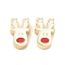 Christmas Brass Enamel Beads, Lead Free & Cadmium Free, Long-Lasting Plated, Real 18K Gold Plated, Rack Plating, Deer, 15x10x5mm, Hole: 2mm