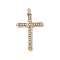 304 Stainless Steel Pendants, Cross, with Rhinestone, Ion Plating(IP), Real 18K Gold Plated, 32.5x20.5x3mm, Hole: 1.5mm