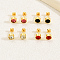 8 Pcs Stainless Steel Flat Round Stud Earrings, Real 18K Gold Plated, with Rhinestone, Mixed Color, 6mm