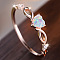 Alloy Finger Rings, with Brass Micro Pave Cubic Zirconia and Opal Finding, Heart, US Size 9(18.9mm)