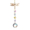 Iron Hanging Ornaments, Glass AB Color Octagonal Beads Tassel Suncatchers for Outdoor Garden Dcorations, Dragonfly, 340mm