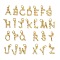 1 Set Brass Pendants, with Jump Ring, Golden, Letter Charm, Letter A~Z, 12x3~11x2mm, Hole: 3mm
