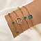 4Pcs 4 Styles Alloy Chain Bracelet & Bangle Set for Women, with Rhinestone & Glass, Green, 7-7/8 inch(20cm)