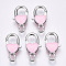 Alloy Enamel Lobster Claw Clasps, Cadmium Free & Lead Free, Platinum, Heart, Pearl Pink, 27x14x7mm, Hole: 4mm