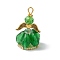 Faceted Glass Pendants, Angel Charm, with Antique Golden Alloy Wing and Golden Iron Loop & Glass Pearl Beads & Glass Seed Beads, Green, 31x20x20mm, Hole: 2mm