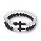 2Pcs 2 Styles 8mm Round Frosted Glass Beaded Stretch Bracelet Sets, Cross Synthetic Turquoise Stackable Bracelets for Women, Mixed Color, Inner Diameter: 2-1/8~2-3/8 inch(5.5~6cm), 1pc/style