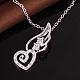 Silver Color Plated Brass Cubic Zirconia Heart with Wing Pendant Necklaces NJEW-BB10243-2