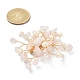 Brosche mit natürlichen Rosenquarzsplittern und Perlenblumen JEWB-BR00098-03-4