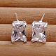 Rectangle Silver Color Plated Brass Cubic Zirconia Stud Earrings EJEW-BB11834-1