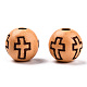 模造ウッドアクリルビーズ  十字架の丸い  砂茶色  8mm  穴：2mm  約1800個/500g SACR-R830-04-3