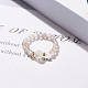 Anello elasticizzato con perline tonde in agata grigia naturale con pietra di luna RJEW-JR00440-02-2