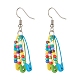 Glass Seed Beaded Safety Pins Long Dangle Earrings EJEW-JE04715-1