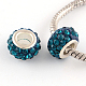 Polymer Clay Rhinestone European Large Hole Beads with Silver Color Plated Brass Cores FPDL-R002-04-1