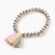 Bracelets extensibles avec pendentif pompon en coton BJEW-JB03827-02-1