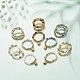 3Pcs 3 Style Natural Gemstone & Brass Beaded Finger Rings with 304 Stainless Steel Heart Charms for Women RJEW-JR00470-2