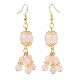 Longues boucles d'oreilles pendantes en grappe de perles rondes en quartz rose naturel EJEW-JE05026-2