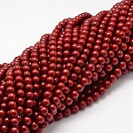 Chapelets de perles de coquille, Grade a, ronde, rouge foncé, 6mm, Trou: 1mm, Environ 62 pcs/chapelet, 16 pouce