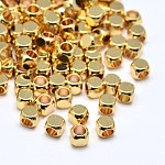 Abalorios de cubo de latón, sin plomo y el cadmio, dorado, 4x4x4mm, agujero: 2 mm
