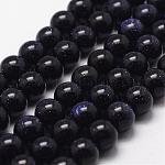 Perles bleues Goldstone brins, ronde, 4mm, Trou: 1mm, Environ 98 pcs/chapelet, 15 pouce