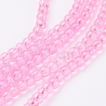 Chapelets de perles en verre craquelé peints à la bombe, ronde, rose chaud, 4mm, Trou: 1.1~1.3mm, Environ 200 pcs/chapelet, 31.4 pouce
