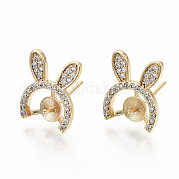 Brass Micro Pave Clear Cubic Zirconia Stud Earring Findings KK-T062-56G-NF