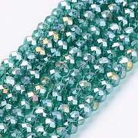 電気メッキガラスビーズセット  ABカラーメッキ  多面カット  フラットラウンド  ライトシーグリーン  3.5~4x2.5~3mm  穴：0.5mm  約123~127個/連  13.39インチ〜13.78インチ（34cm〜35cm）&nbsp;X-EGLA-R048-3mm-18