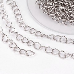 Cadena trenzada/cadena de eslabones de acero inoxidable 304, resistente al deslustre, hecha a mano., soldada, con carrete, color acero inoxidable, 5x4x0.5mm, aproximadamente 32.8 pie (10 m) / rollo