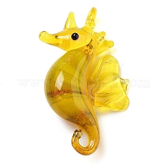 Colgantes artesanales de lampwork, encantos de caballitos de mar, oro, 40x27x11mm, agujero: 2.5~7 mm
