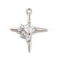 Ottone micro spianare pendenti zirconi, piombo & cadimo libero, placcato di lunga durata, fascino stelle, platino, 18x14x3mm, Foro: 1 mm