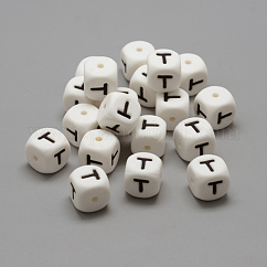 食品グレードの環境に優しいシリコーンビーズ  文字スタイル  キューブ  文字.t  12x12x12mm  穴：2mm