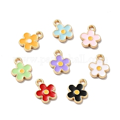 Legierung Emaille Anhänger / charms, golden, Blume Anhänger / charms, Mischfarbe, 12.5x10x1.5 mm, Bohrung: 1.6 mm