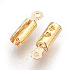 Faltbare Crimp-Enden aus Edelstahl 304, Crimpschnurenden umklappen, echtes 18k vergoldet, 10x3x2.5 mm, Bohrung: 1 mm, Innendurchmesser: 2.5 mm