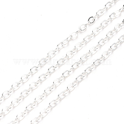 Cadenas de cable de latón, soldada, Sin cadmio y níque y plomo, con carrete, Plano Oval, plata, 2.2x1.9x0.3mm, apto para anillos de salto de 0.6x4 mm, aproximadamente 32.8 pie (10 m) / rollo