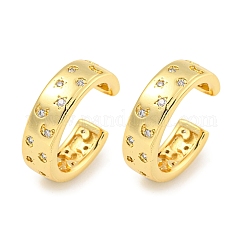 Orecchini a polsino in zirconi cubici micro pavè di ottone, stella & luna, per donne, vero placcato oro 18k, 17x5mm